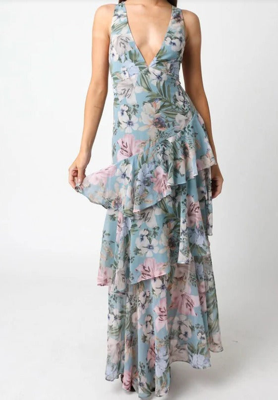 LISA | Vestido maxi floral con volantes
