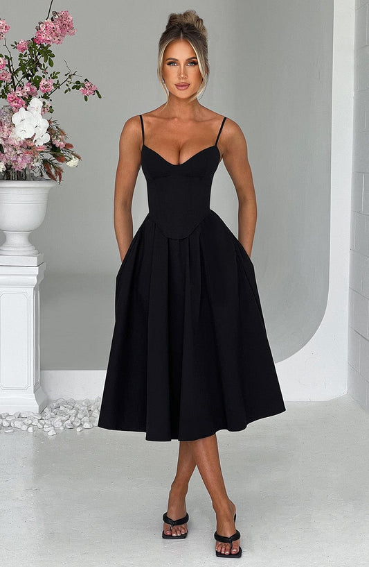 MAILEEN | Vestido midi elegante estilo corsé