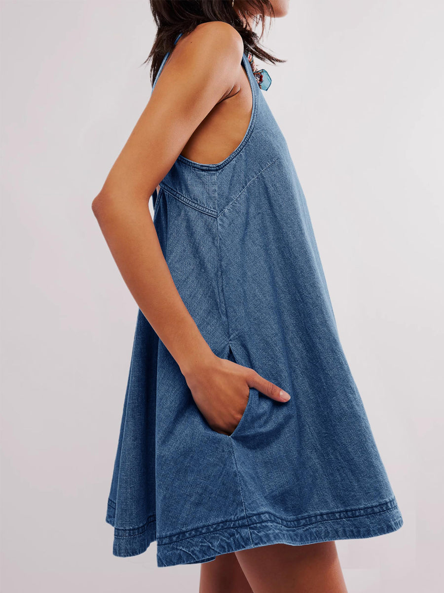 Nancy | Vestido Mini de Denim Sin Mangas y Espalda Descubierta