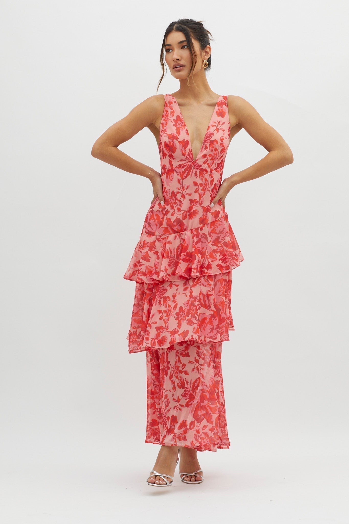 LISA | Vestido maxi floral con volantes