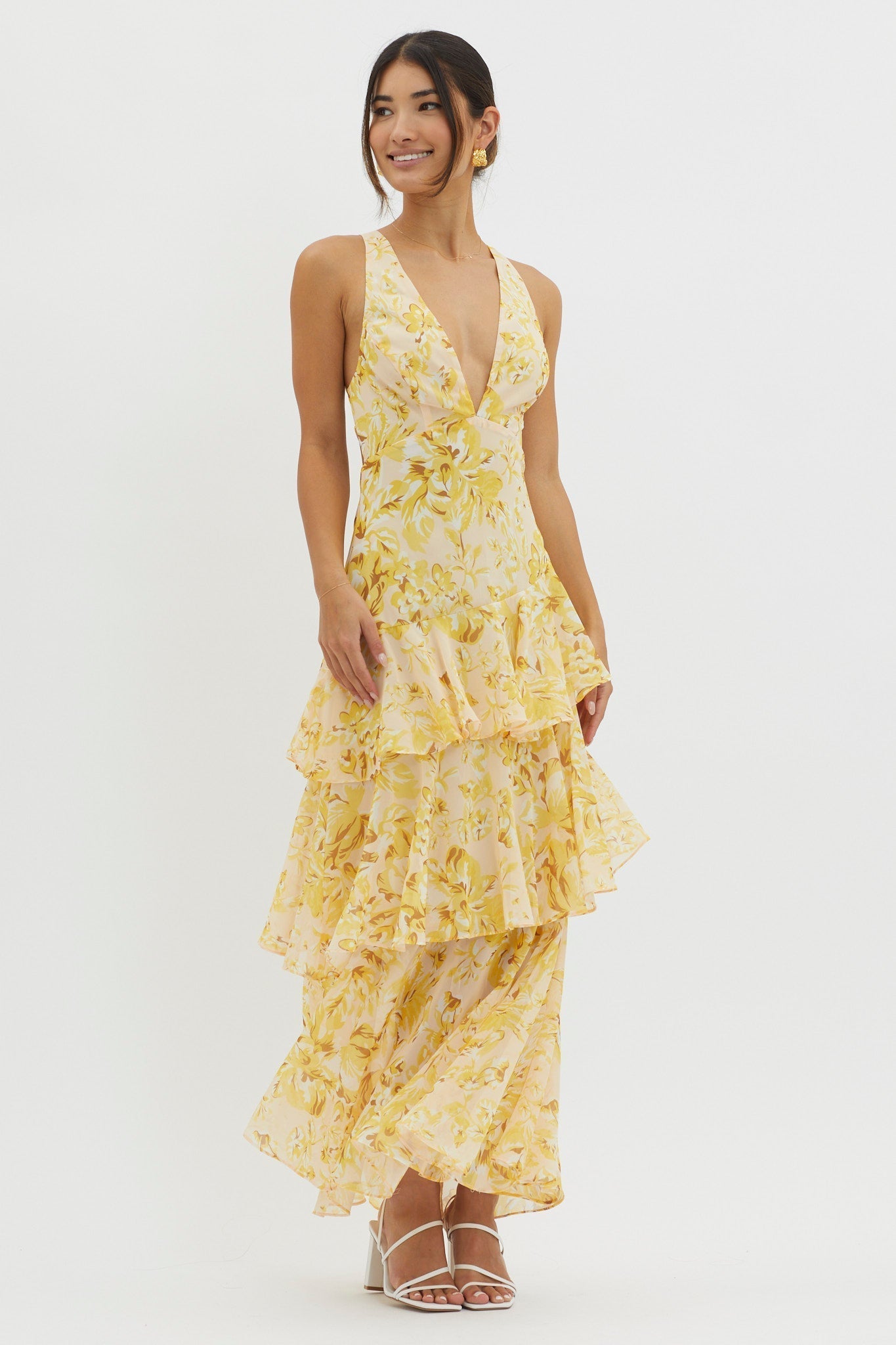 LISA | Vestido maxi floral con volantes
