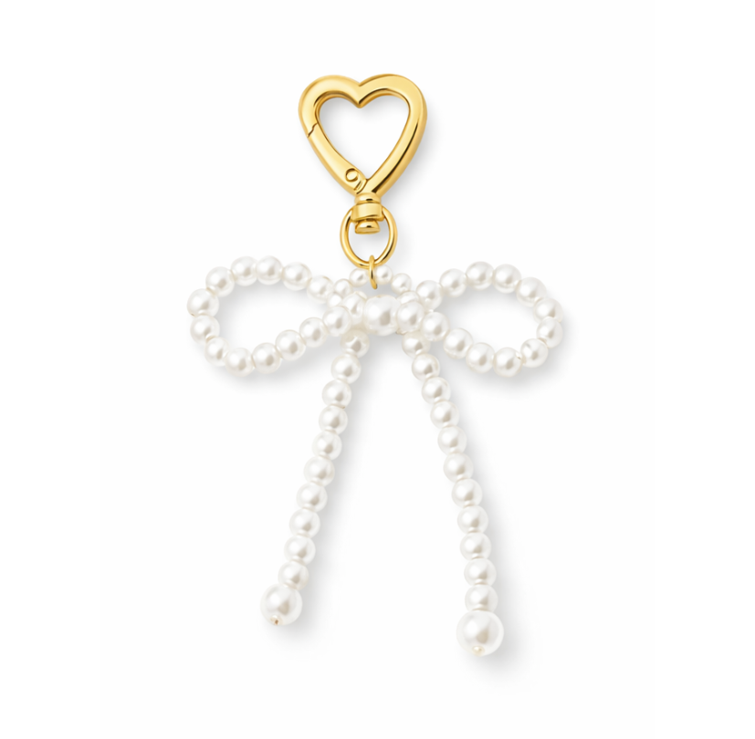 Lazo de perlas | Elegante colgante para bolso en acabado dorado