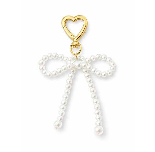 Lazo de perlas | Elegante colgante para bolso en acabado dorado