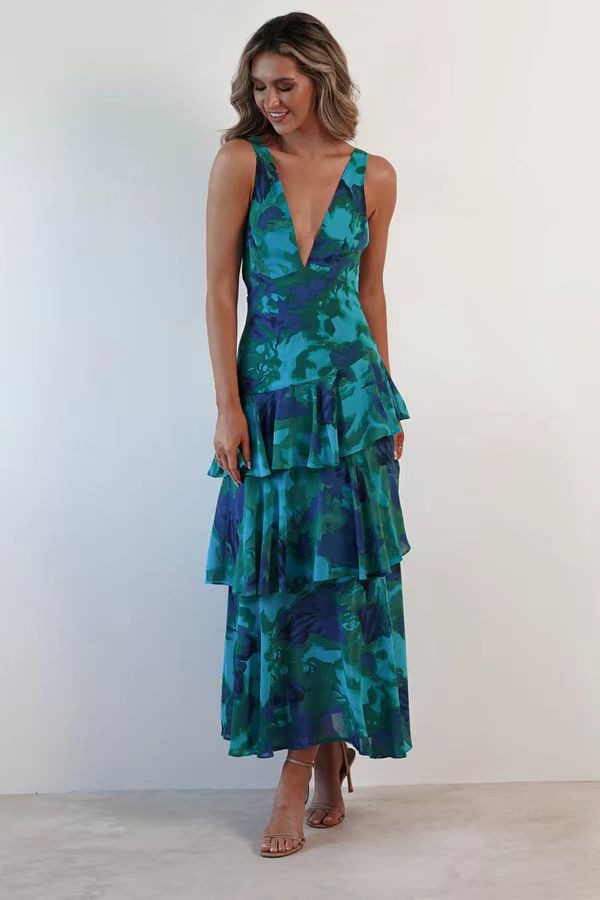 LISA | Vestido maxi floral con volantes