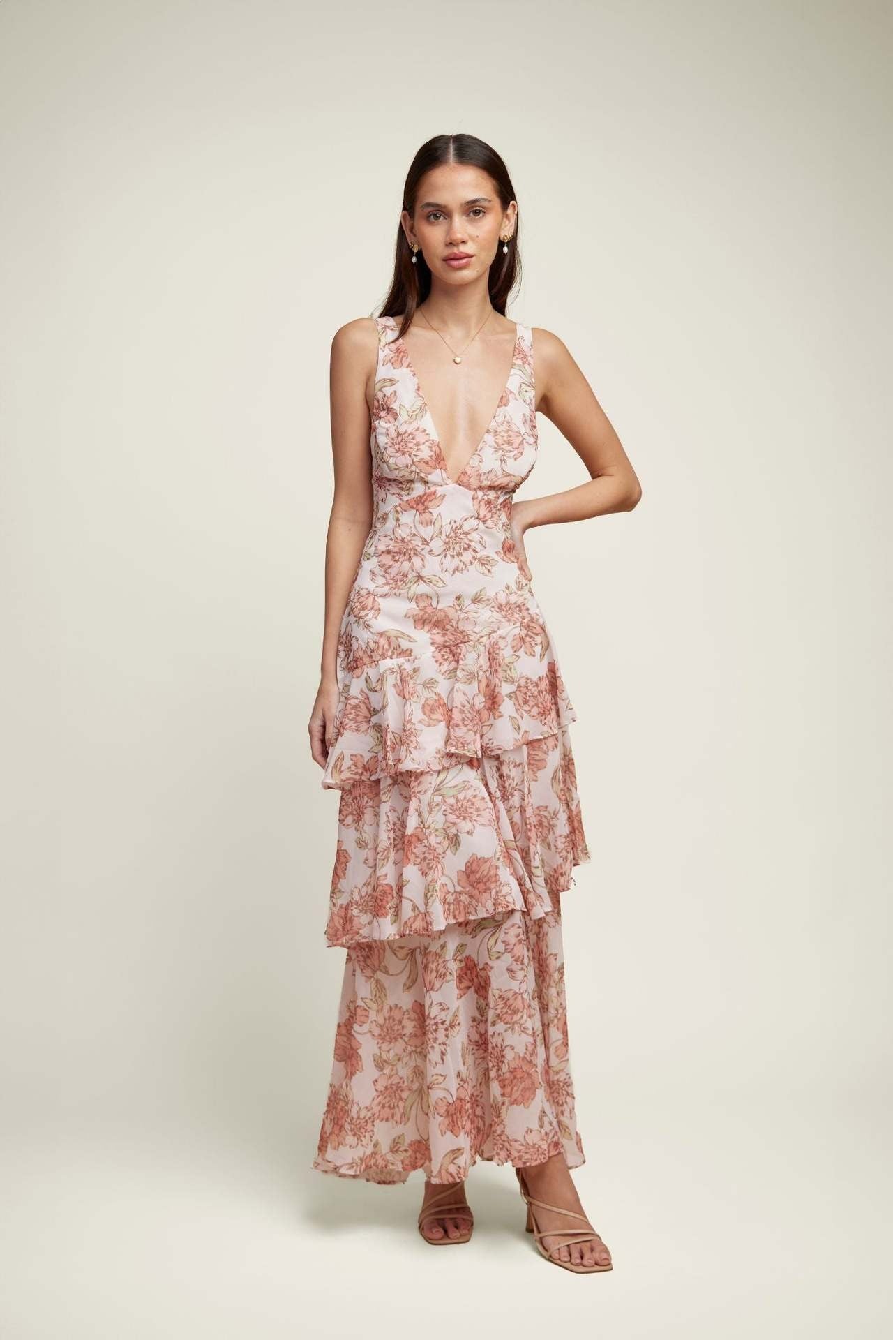 LISA | Vestido maxi floral con volantes