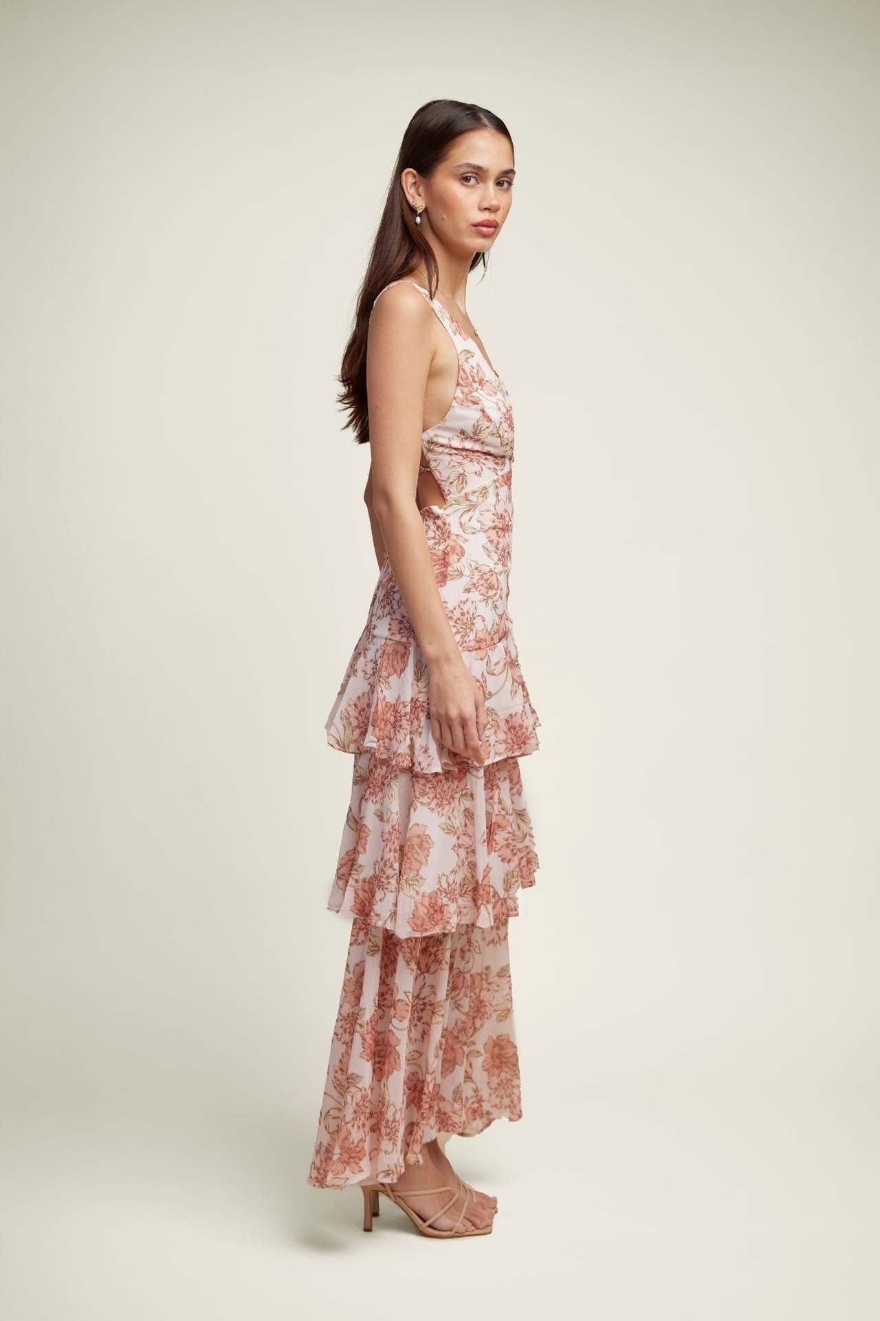 LISA | Vestido maxi floral con volantes