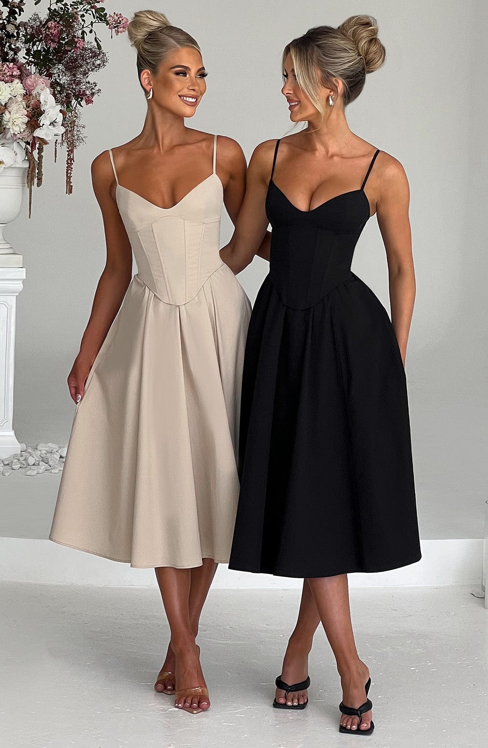 MAILEEN | Vestido midi elegante estilo corsé