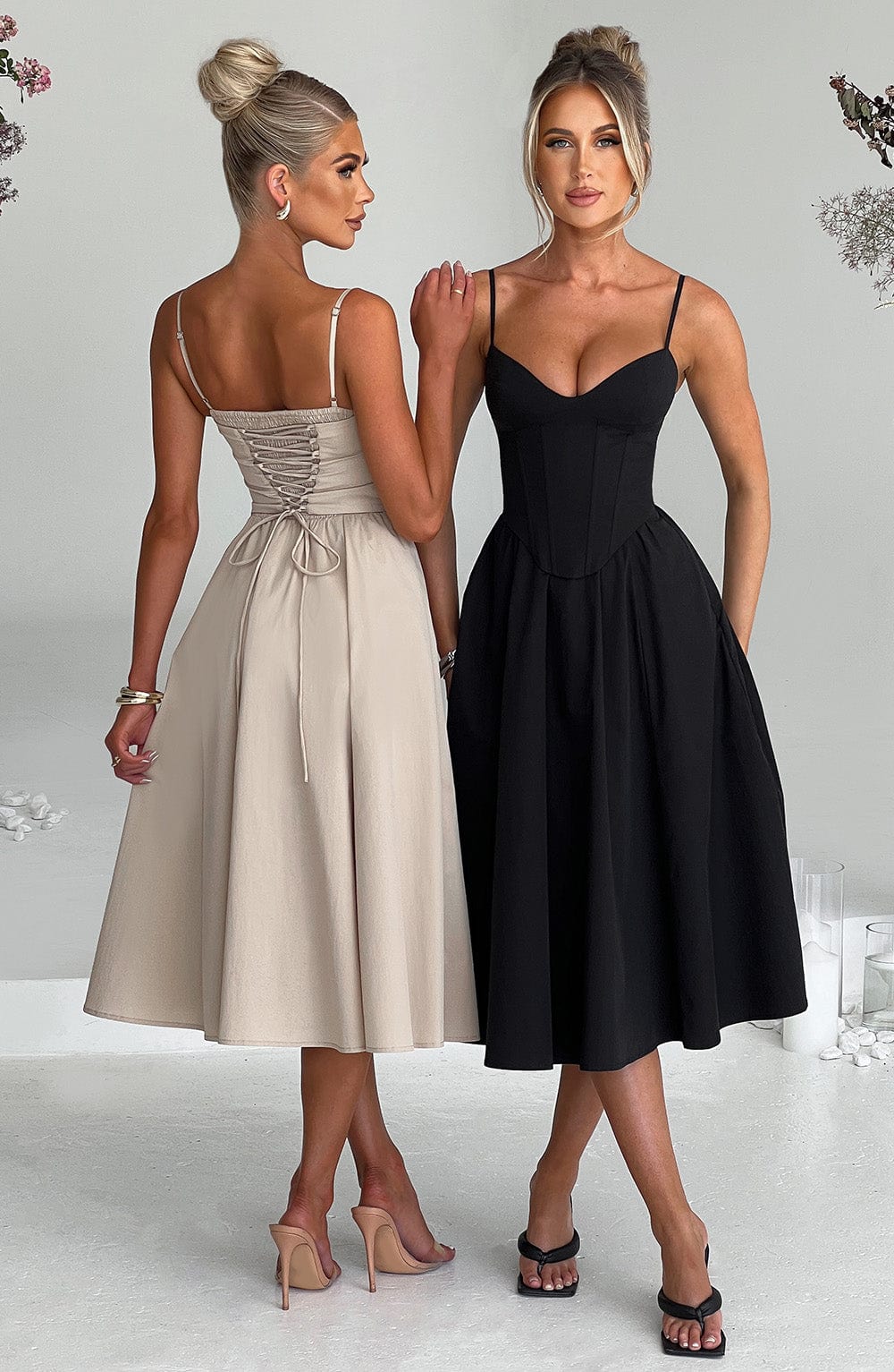 MAILEEN | Vestido midi elegante estilo corsé