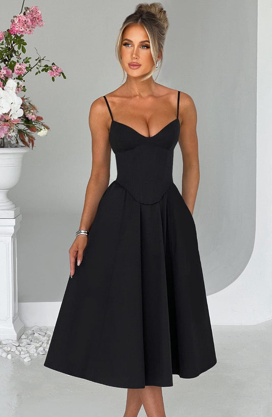 MAILEEN | Vestido midi elegante estilo corsé