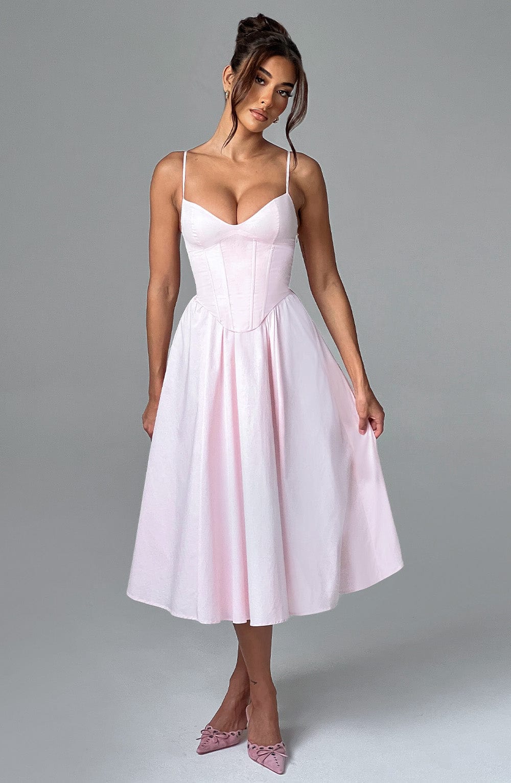 MAILEEN | Vestido midi elegante estilo corsé