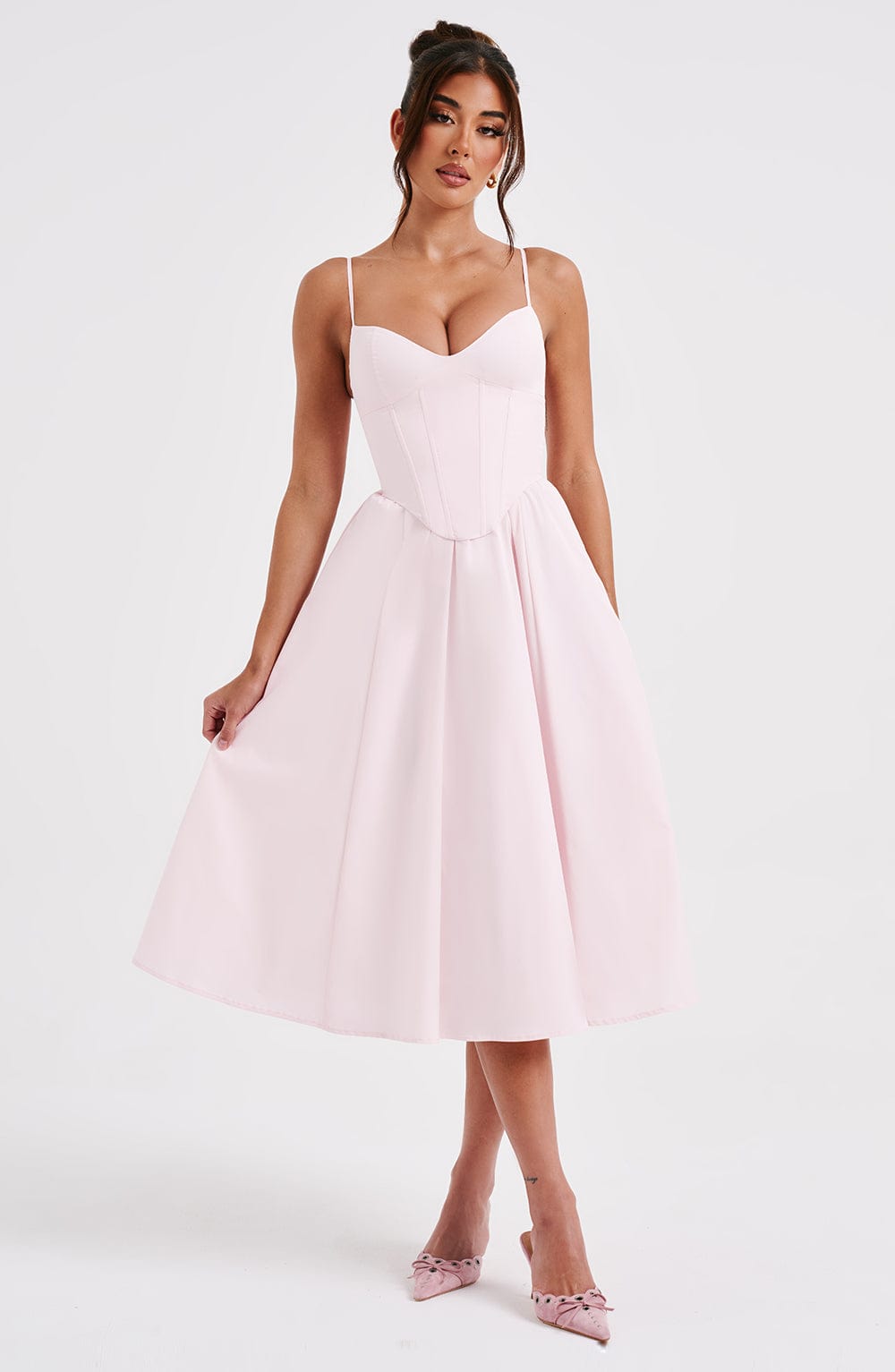 MAILEEN | Vestido midi elegante estilo corsé