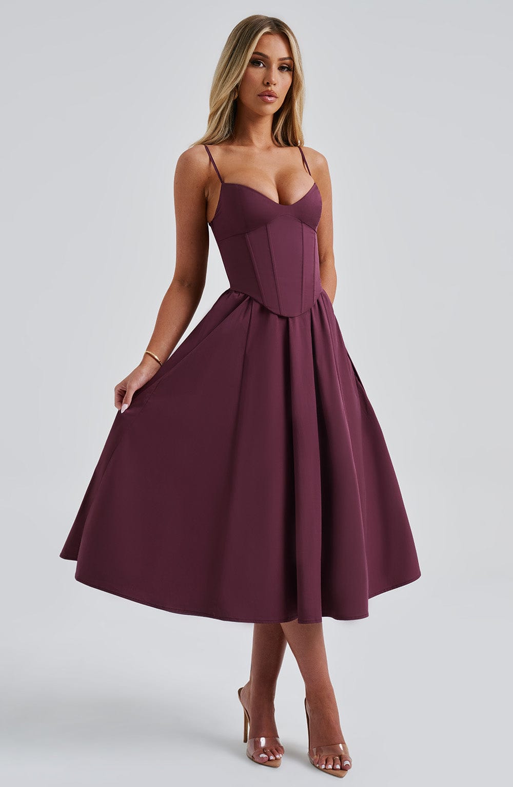 MAILEEN | Vestido midi elegante estilo corsé