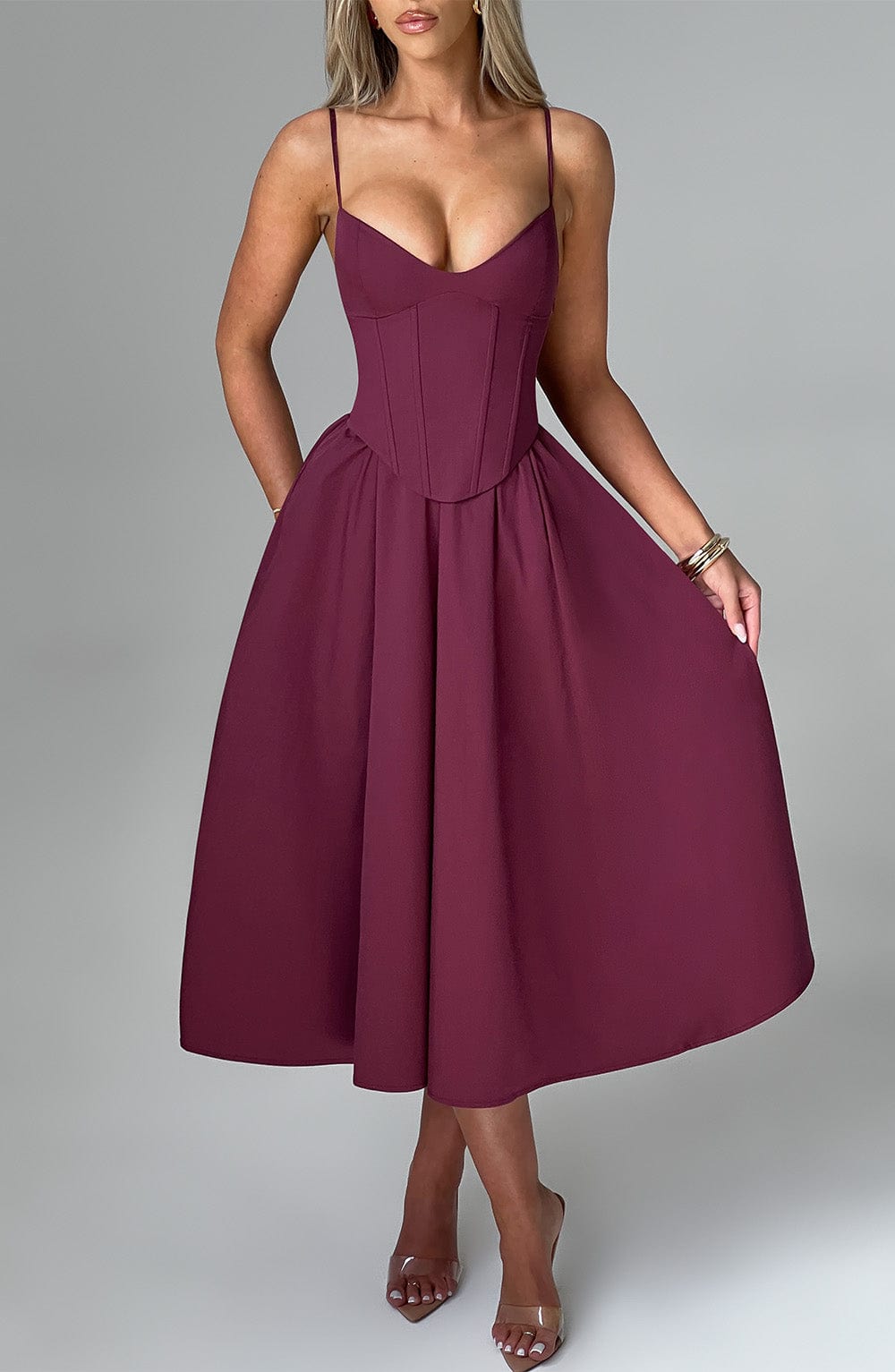 MAILEEN | Vestido midi elegante estilo corsé